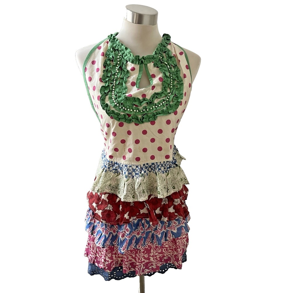 Pier 1 Imports Ruffled Boho Shabby Chic Full Apron Beads Eyelet Feminine